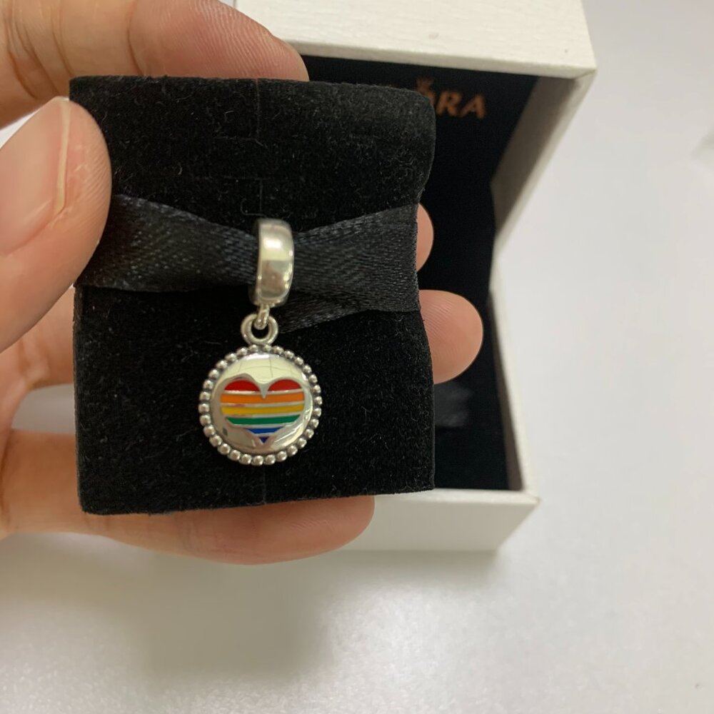 Pandora Pride Rainbow Heart Exclusive Dangle Charm Pendant, S925 Sterling Silver